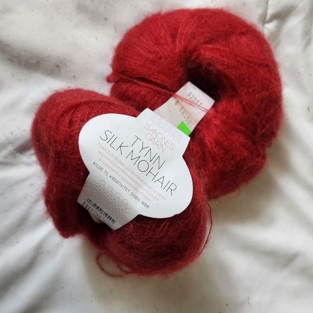 2 Skeins Sandnes Garn Tynn Silk Mohair Yarn in Red